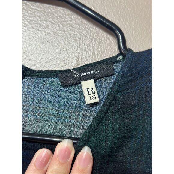 NWOT R13 Navy Plaid Paint Splatter Distressed Midi Dress Women's Medium - Picture 4 of 9